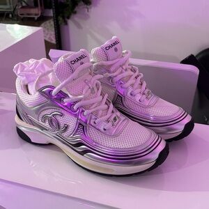 CHANEL Women's White and Purple Sneakers
